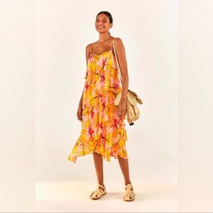 Farm Banana Taste Sleeveless tiered midi dress size XL